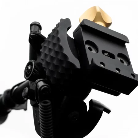 ARCALOCK clamp and barricade stop kit attached to a bipod close up