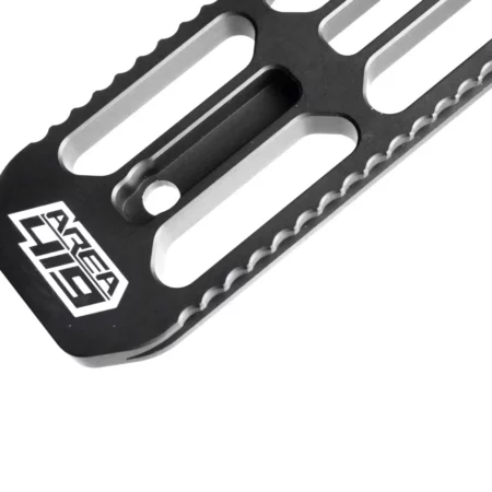 A close up of the Area 419 logo on the 6" ARCALOCK M-LOK Dovetail rail.
