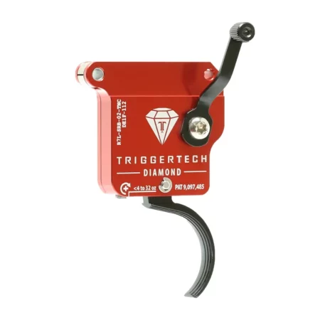 Safety side, front side view of a left hand diamond trigger with traditional curve shoe