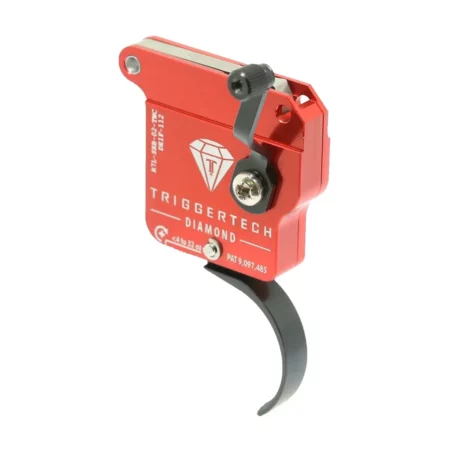 Safety side rear quarter view of a left handed diamond tirgger with traditional curve shoe
