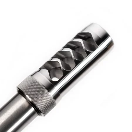 Stainless steel Hellfire Match Brake on a barrel