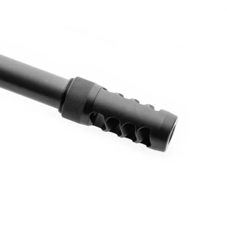 The Area 419 Hellfire Match Brake in Black Nitride mounted on a barrel
