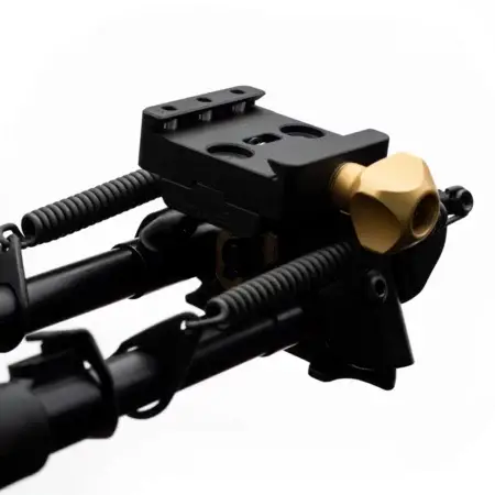 A front quarter view of the Harris Bipod ARCALOCK Clamp
