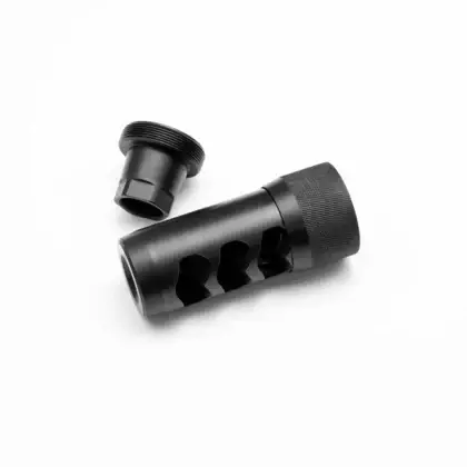 A black Hellfire brake with universal adapter in black