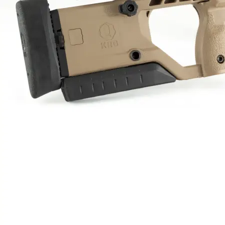 A close up of the flat bag rider installed on a FDE KRG Buttstock