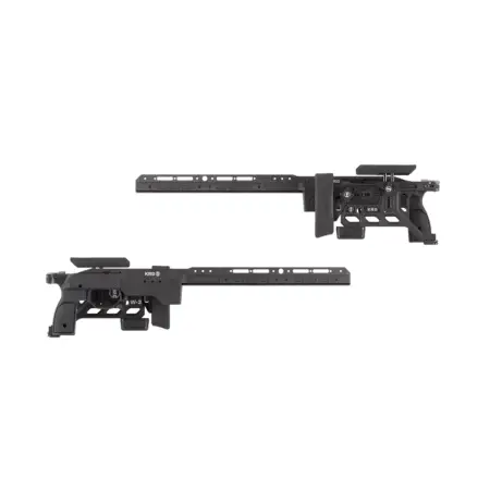 Multiple angles of the Whiskey 3 Pro with the buttstock folded