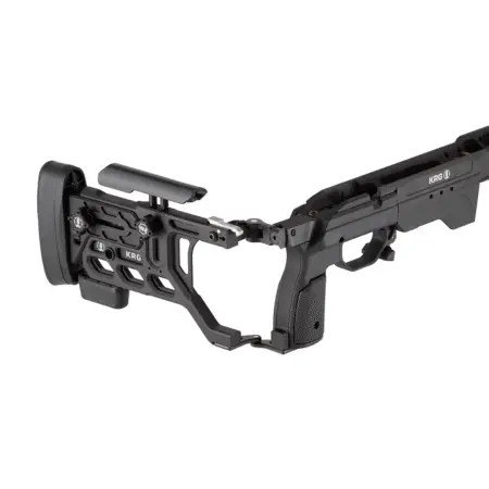 The buttstock of a Whiskey 3 Pro partially folded