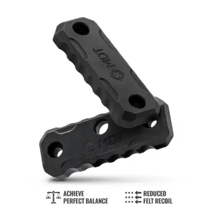 A QD and Non QD M-LOK Exterior Forend weight paired together