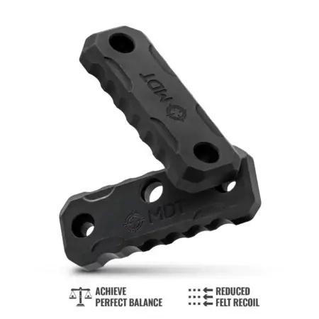 A QD and Non QD M-LOK Exterior Forend weight paired together