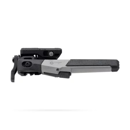 Profile view of the swivel version of a gray Oryx Bipod