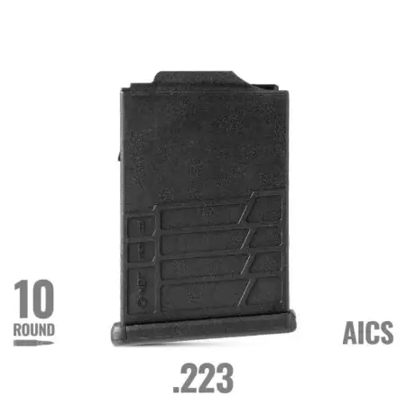 10 round MDT AICS Polymer mag with marketing text.
