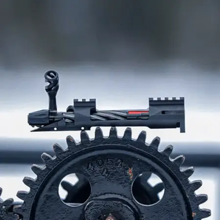 An LW7 Short Action resting on a black gear