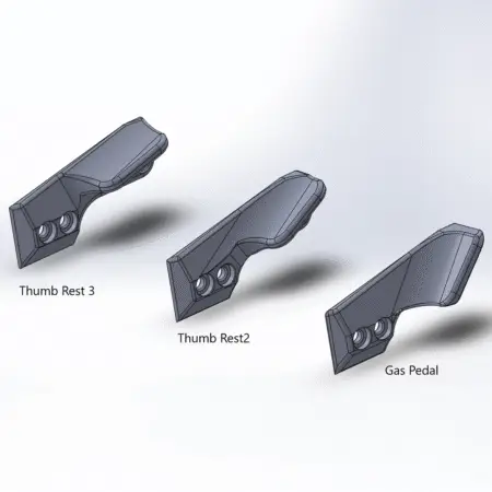 The different thumb rest options on the Vanquish Chassis