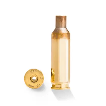 Alpha 6MM GT Brass standing upright with second view of case stamp