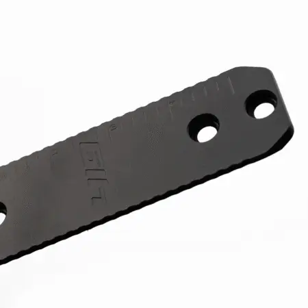 Close up of the logo on an 8" Universal Dovetail Rail
