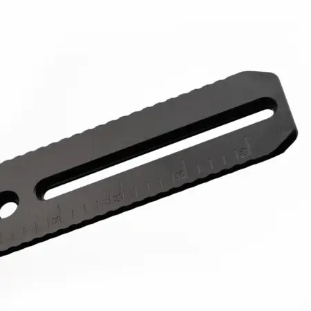 Close up of the markings on an 8" Universal Dovetail Rail
