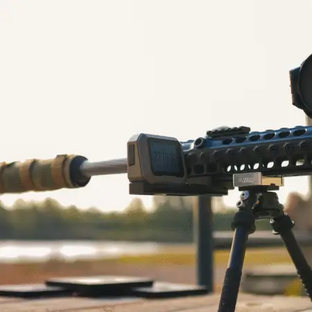 The Garmin Xero mount, mounted to a rifle, side view