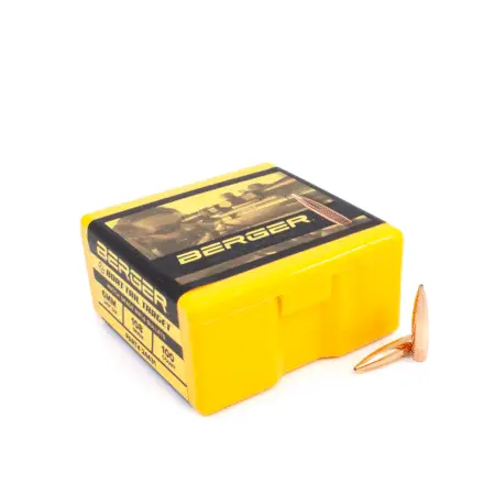A box of 108 BT bullets with bullets placed next to it.