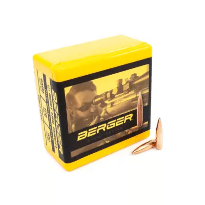 A box of 108 BT bullets standing upright with a couple of bullets placed next to it.