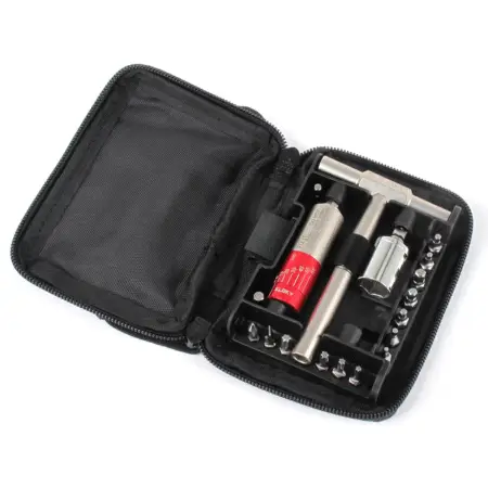 The rifle and optics toolkit opened to show what's inside